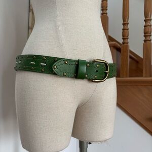 Old Navy Moss Green Leather Belt with Weave and Stud Designs